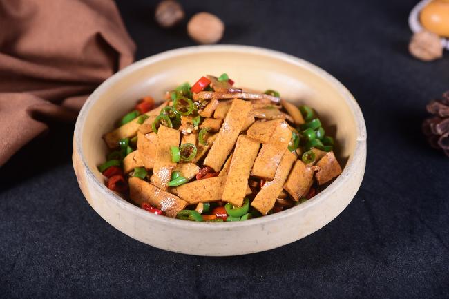 smoked tofu skin with garlic stir fry